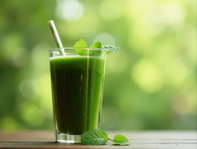 Fresh Green Smoothie In A Glass With Mint