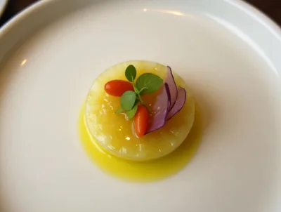 Gourmet Pineapple Dessert Plated On A White Plate