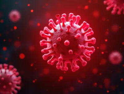 3D Render of Red Coronavirus Cells