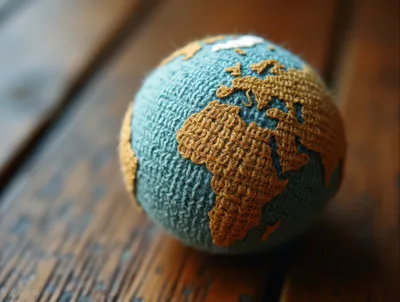 Crocheted Globe Resting On A Wooden Surface
