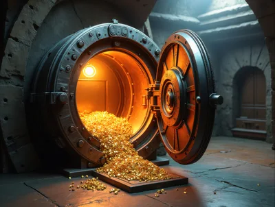 Open Bank Vault Filled With Gold Coins