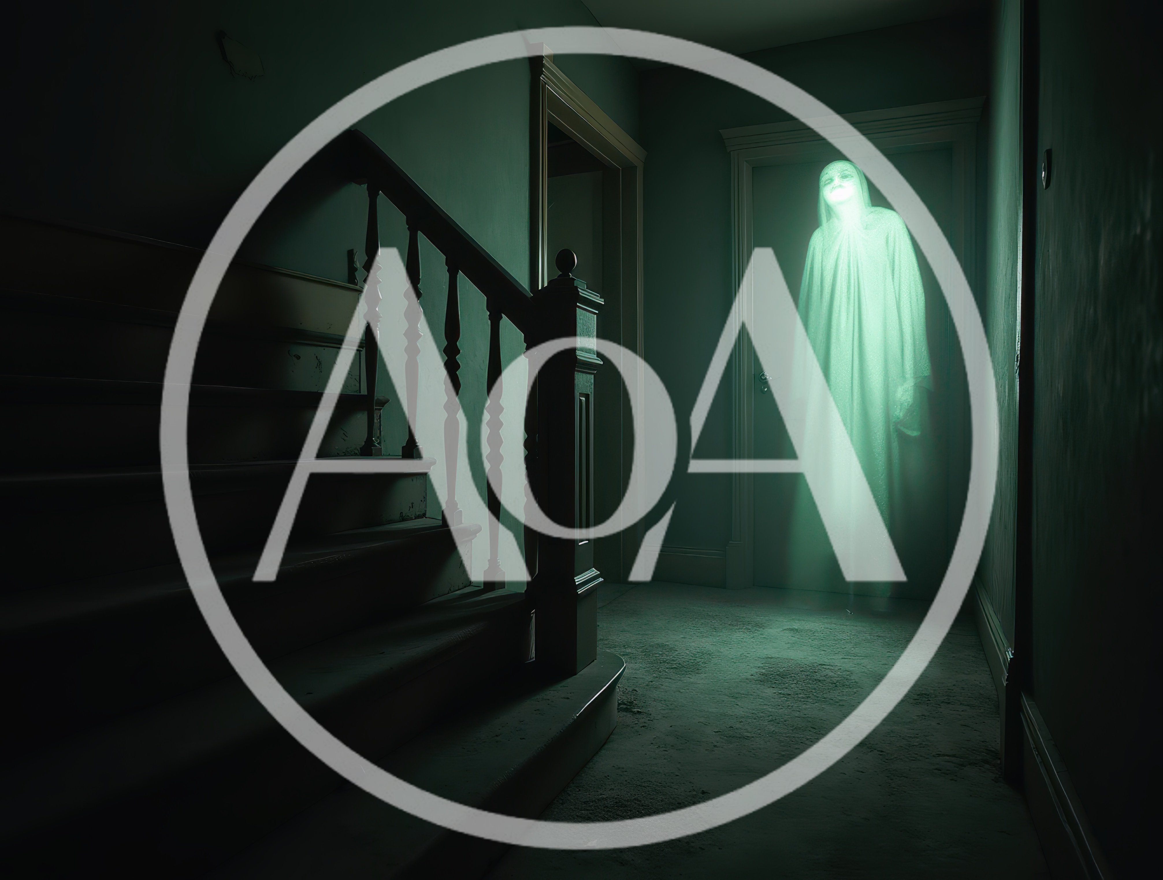 Glowing Ghostly Figure Standing In A Dark Hallway
