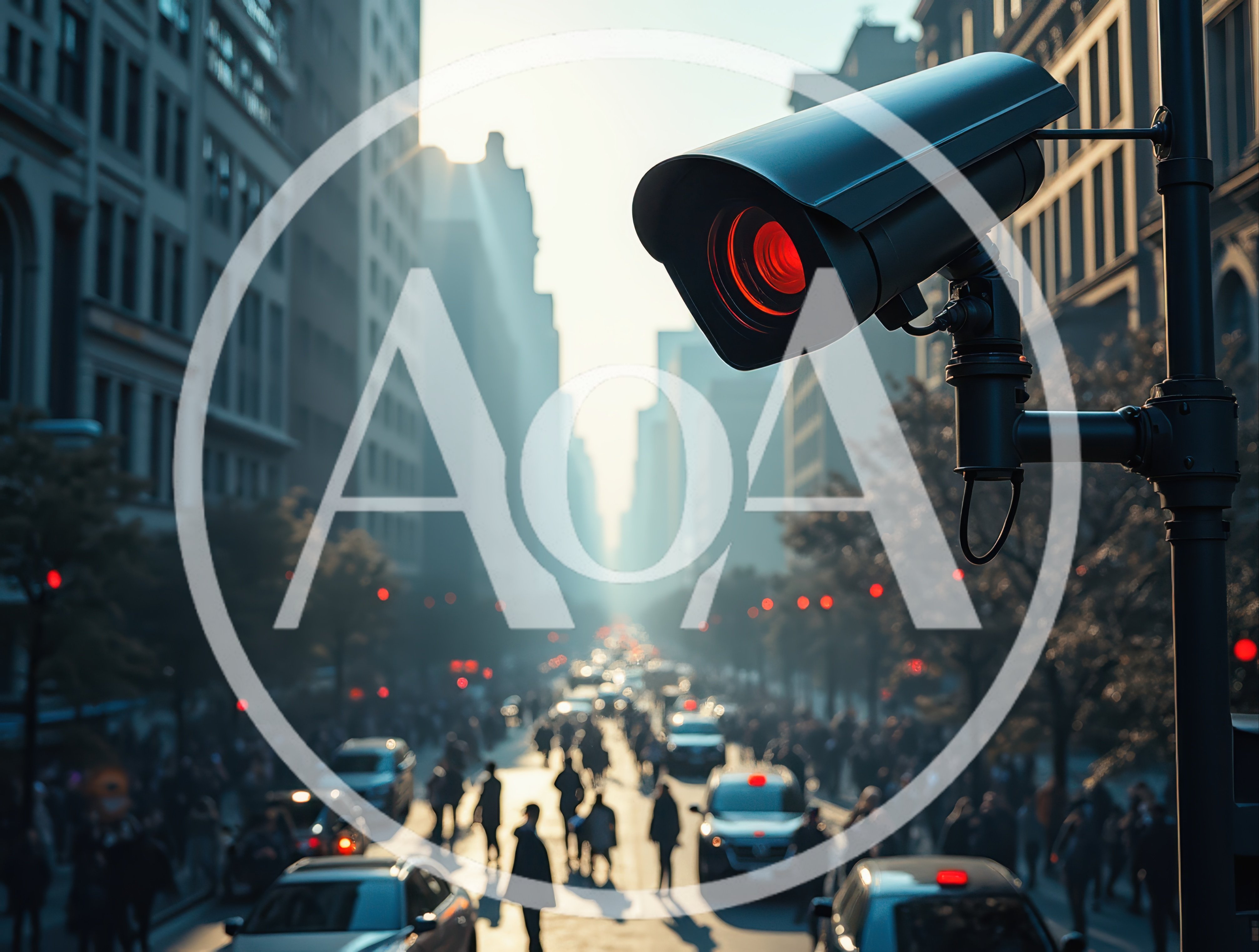 Security Surveillance Camera Monitoring Busy City Street