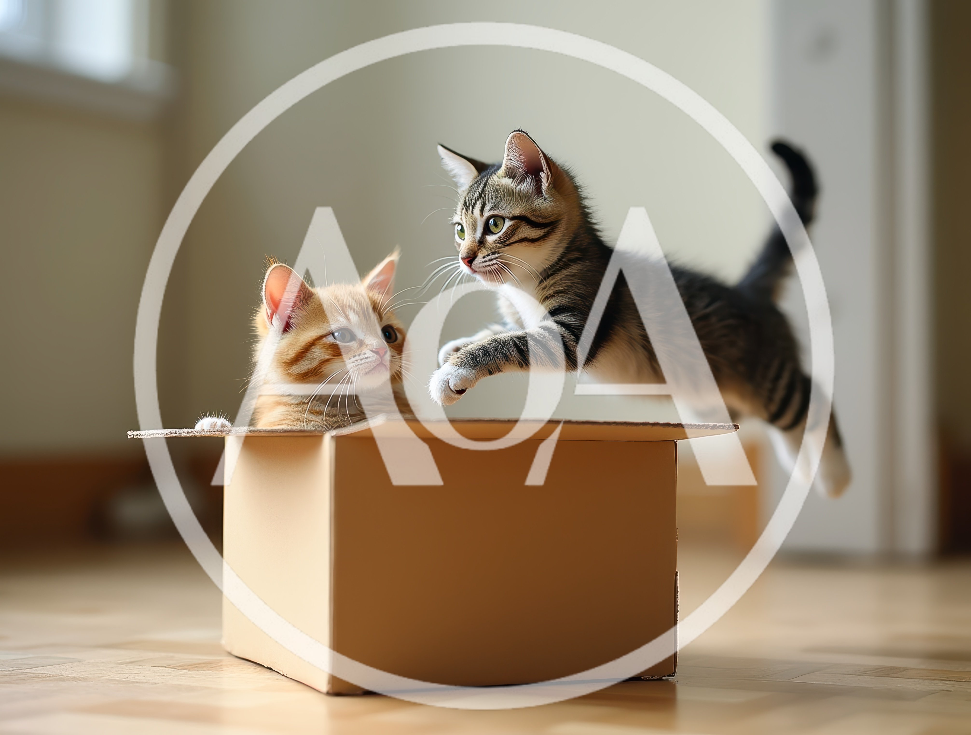 Two Playful Kittens Interacting With A Cardboard Box