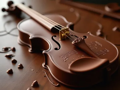 Chocolate Violin Sculpture With Musical Notes