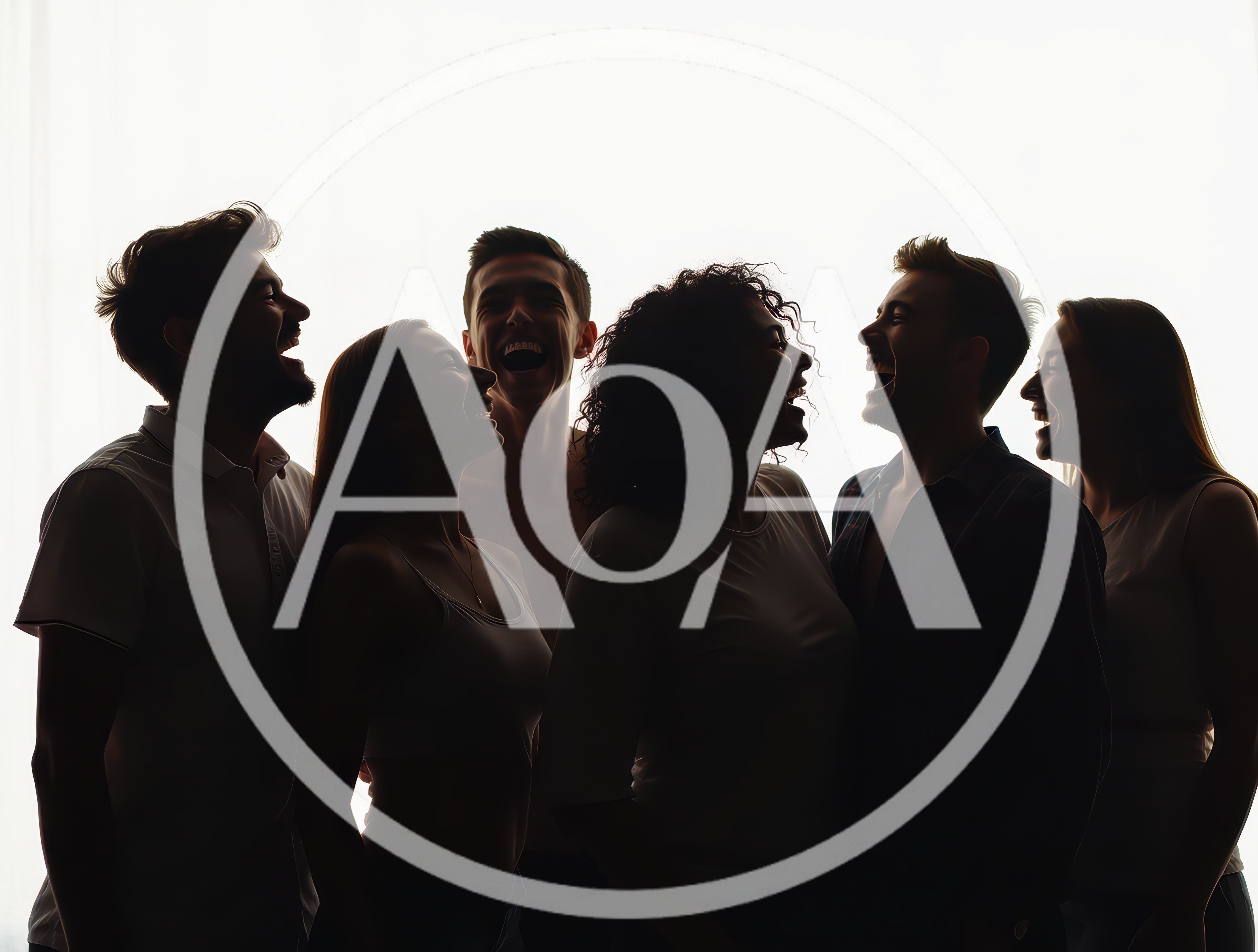 Group of Friends Laughing Together in Silhouette