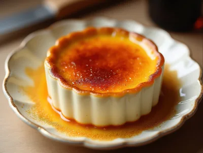 Crème Brûlée Dessert Served On A Decorative Plate
