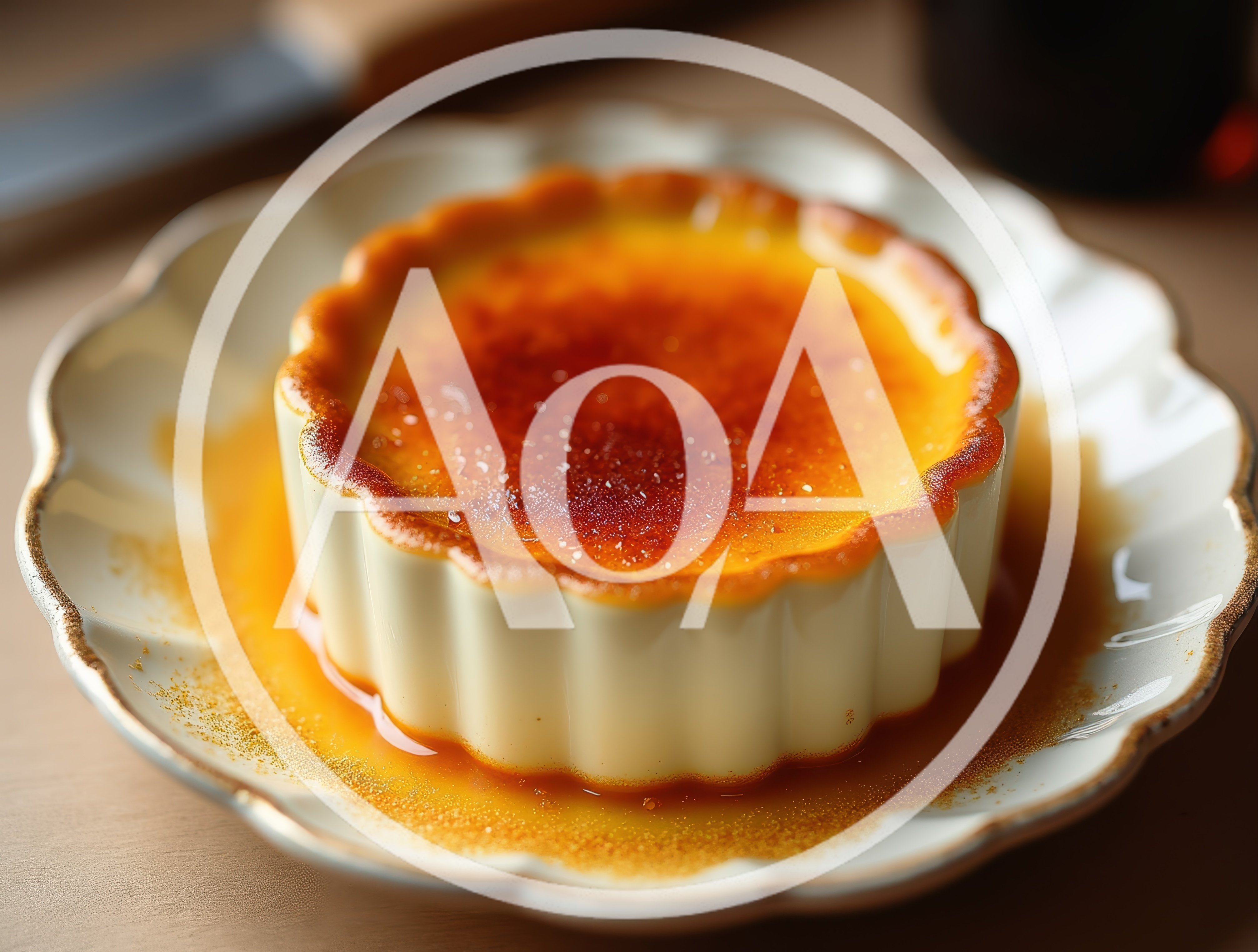 Crème Brûlée Dessert Served On A Decorative Plate