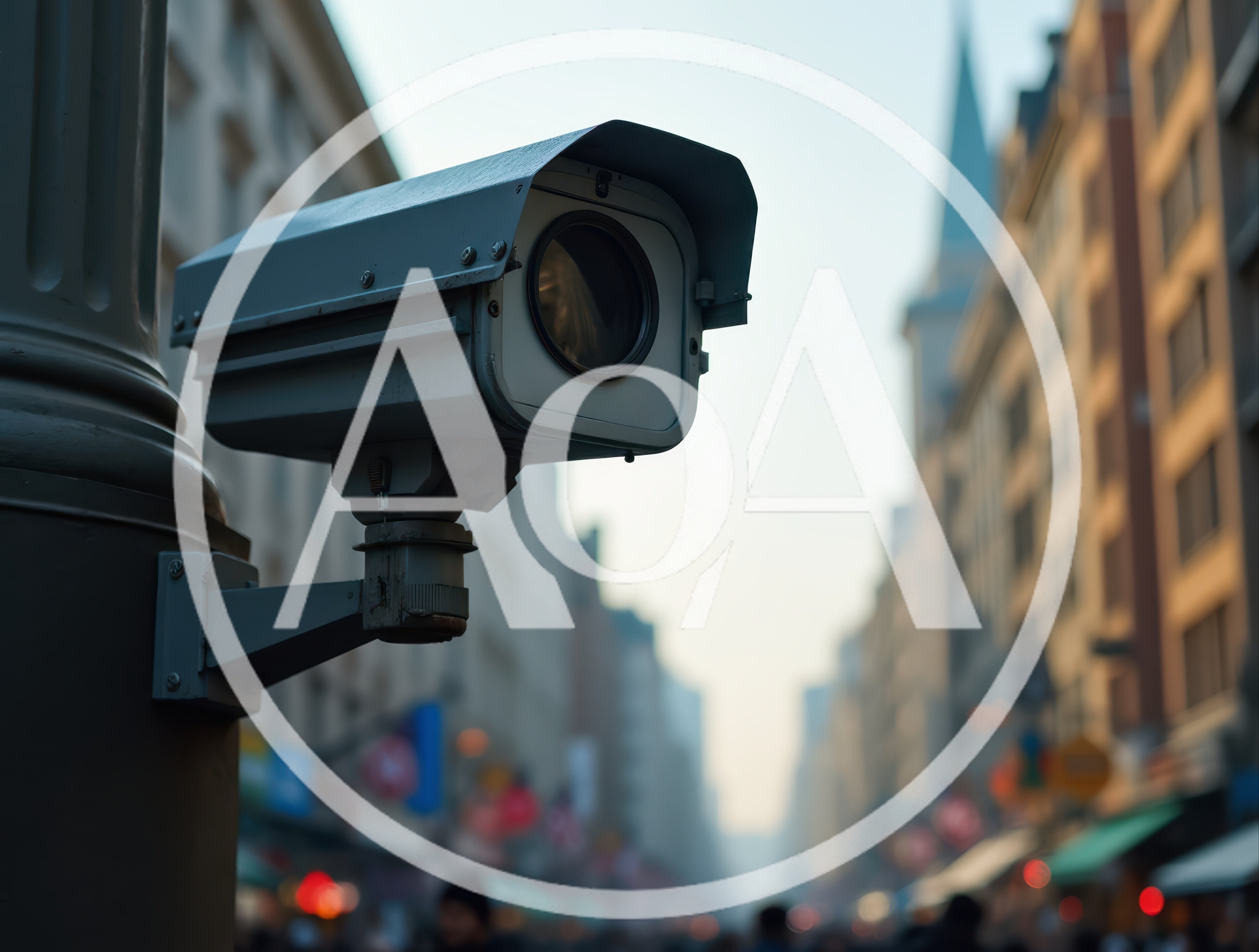 Security Surveillance Camera Mounted On City Street Pole