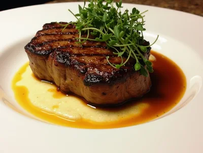 Grilled Filet Mignon Steak With Microgreens And Sauce