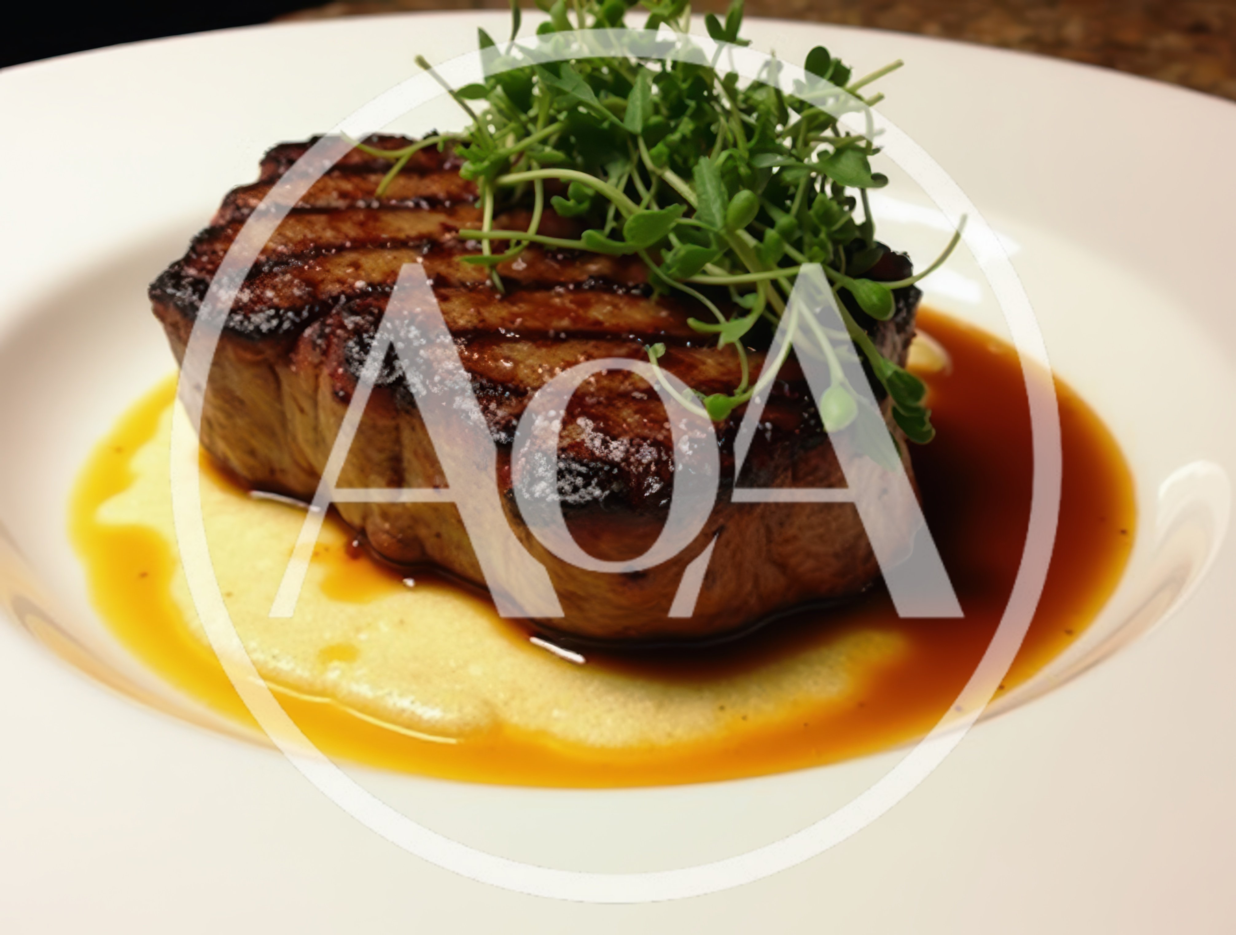Grilled Filet Mignon Steak With Microgreens And Sauce
