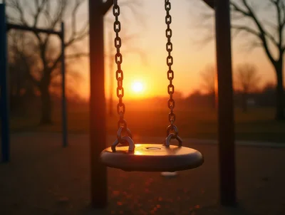 Empty Swing Set At Sunset In A Park