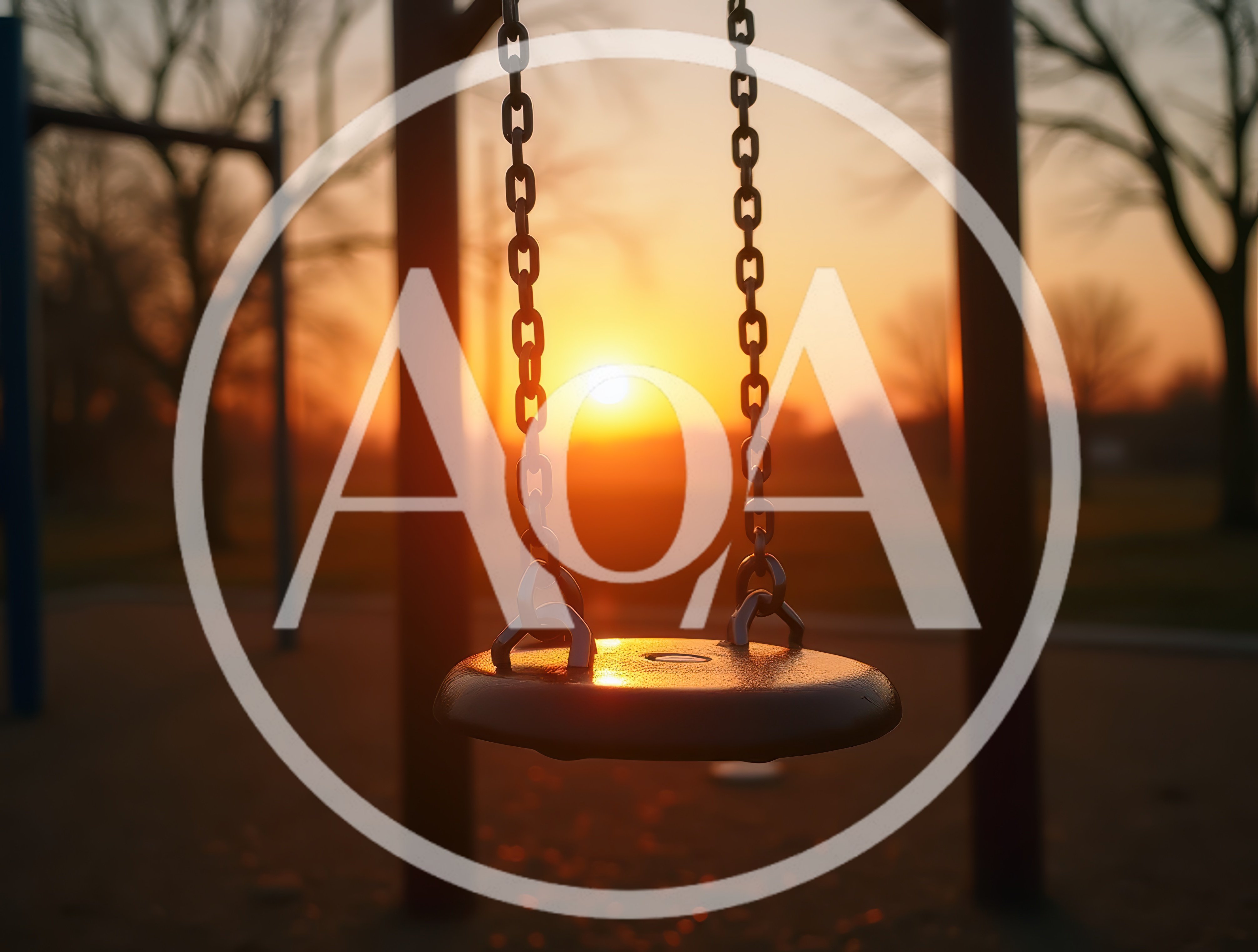 Empty Swing Set At Sunset In A Park