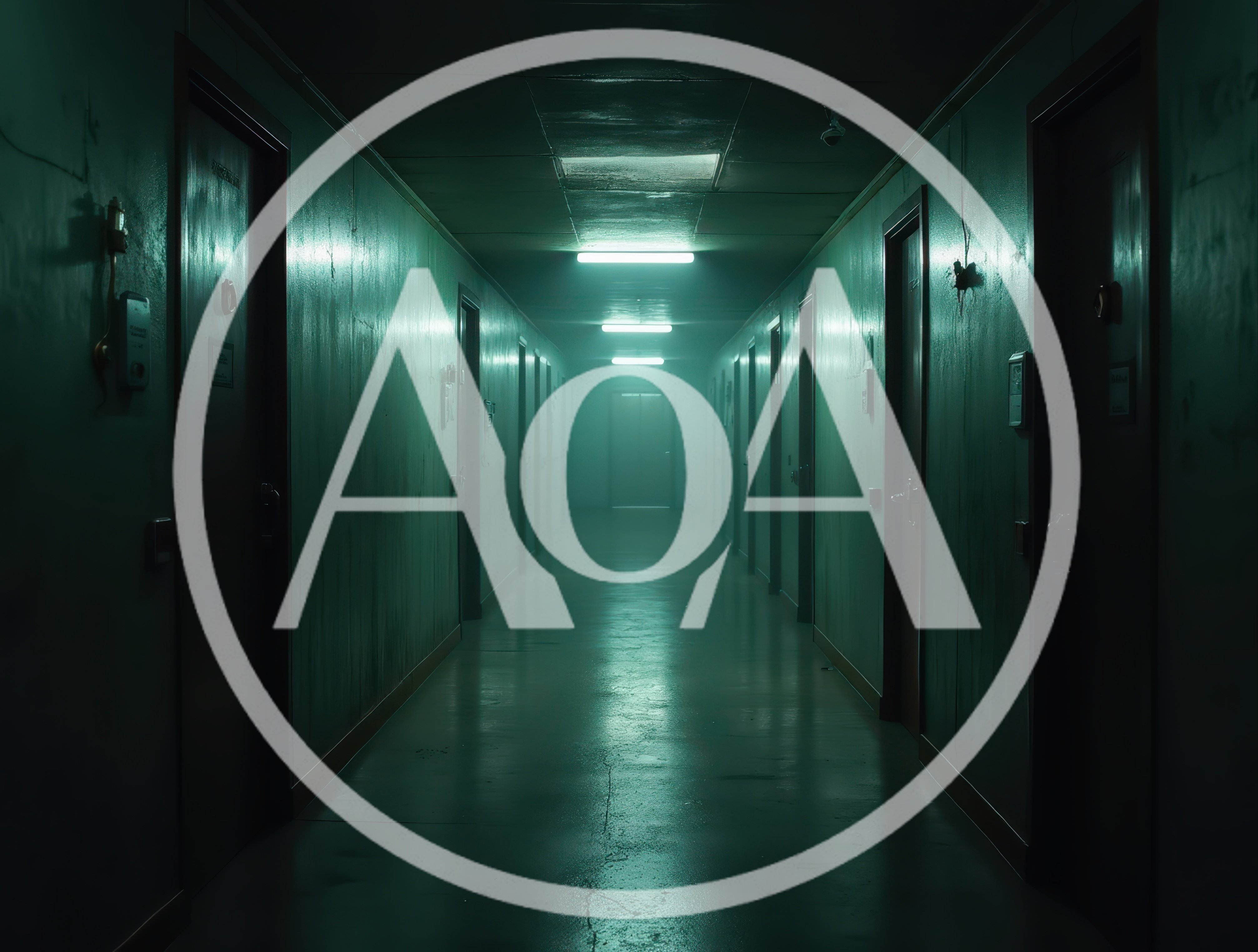 Dimly Lit Industrial Hallway With Green Tint