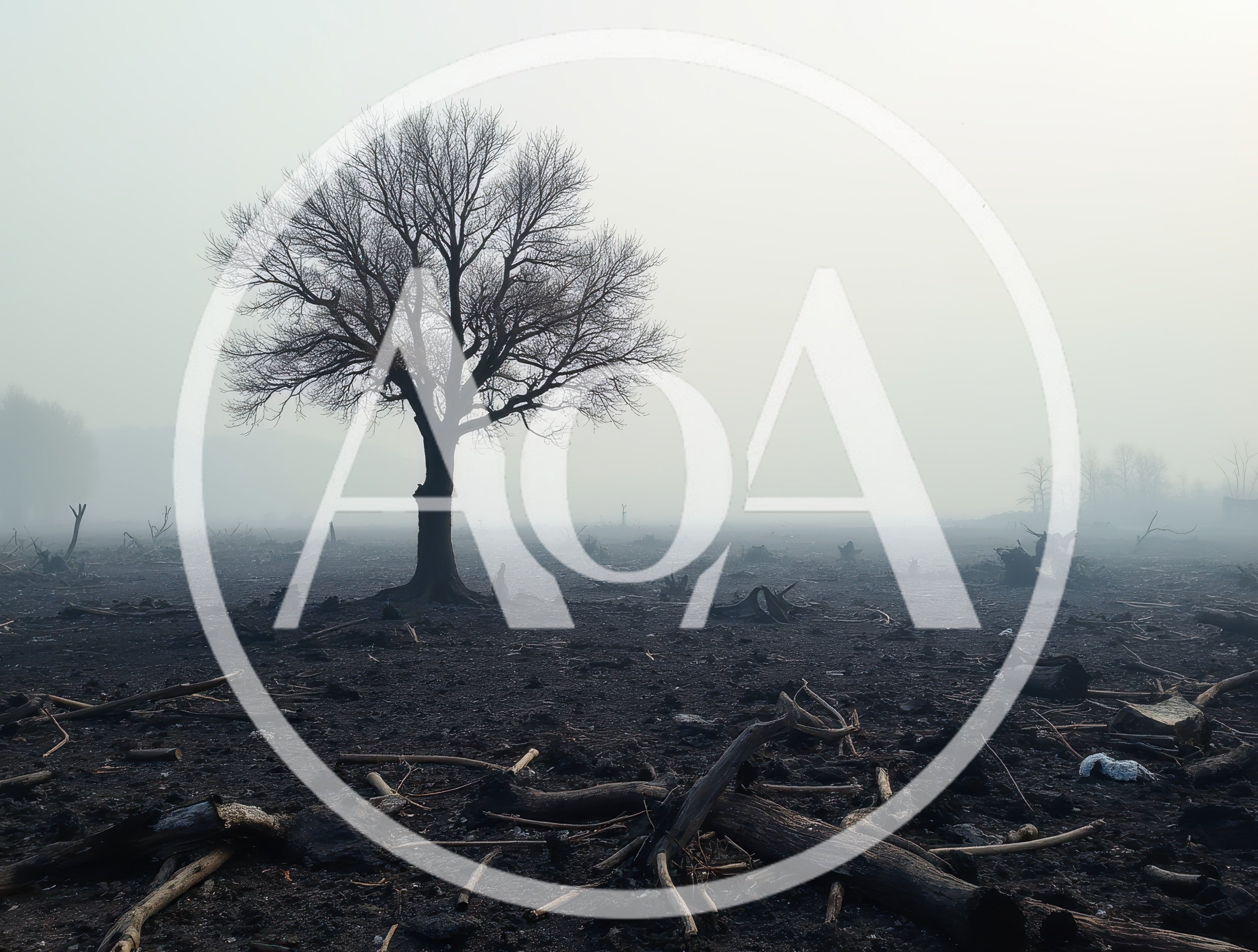 Solitary Bare Tree In A Burnt Forest Landscape