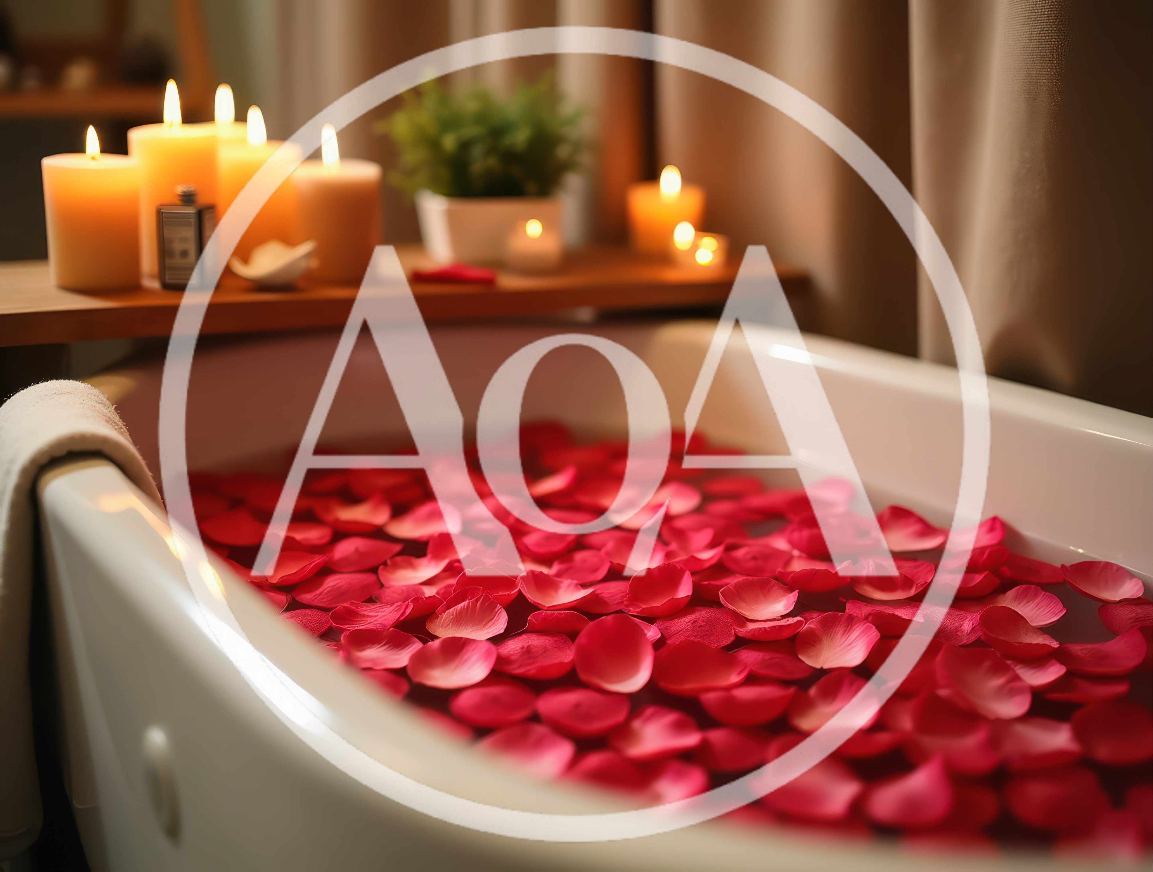 Bathtub Filled With Red Rose Petals And Candles