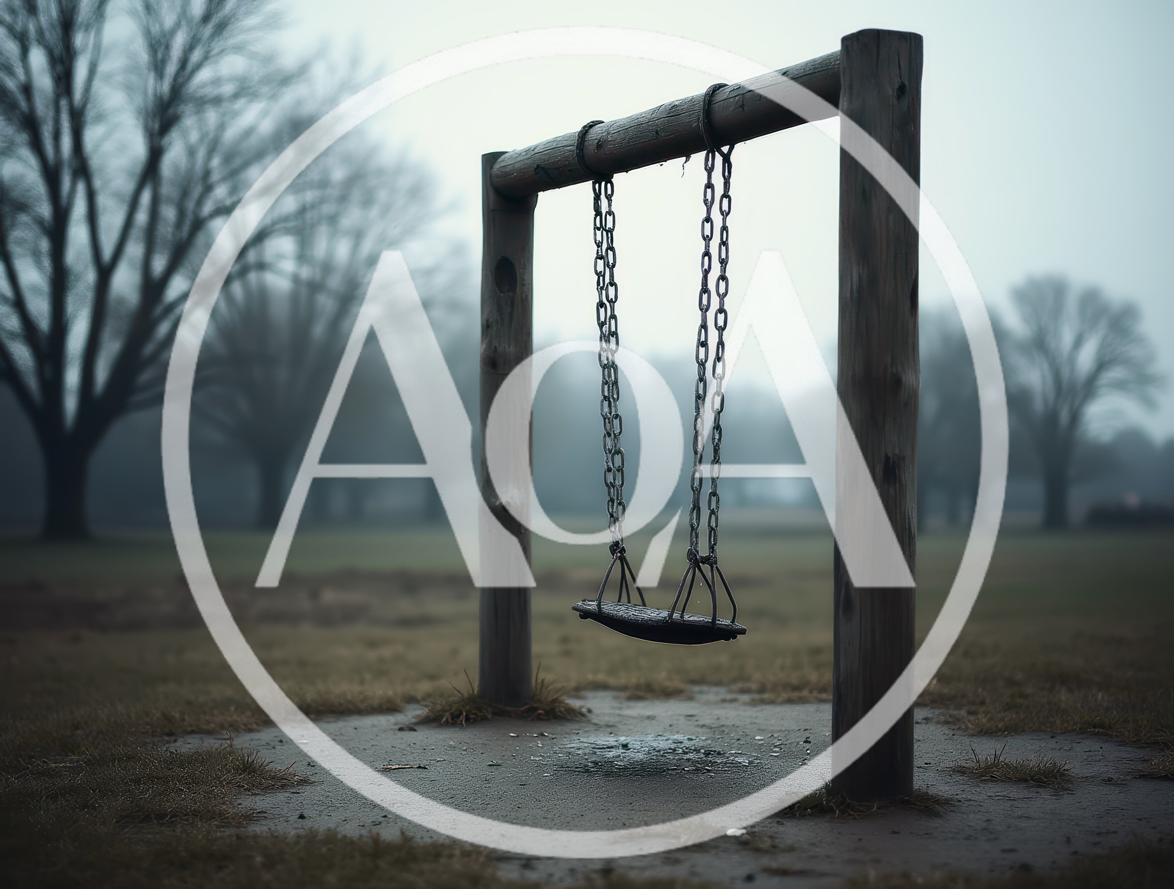 Empty Swing Set In A Foggy Park