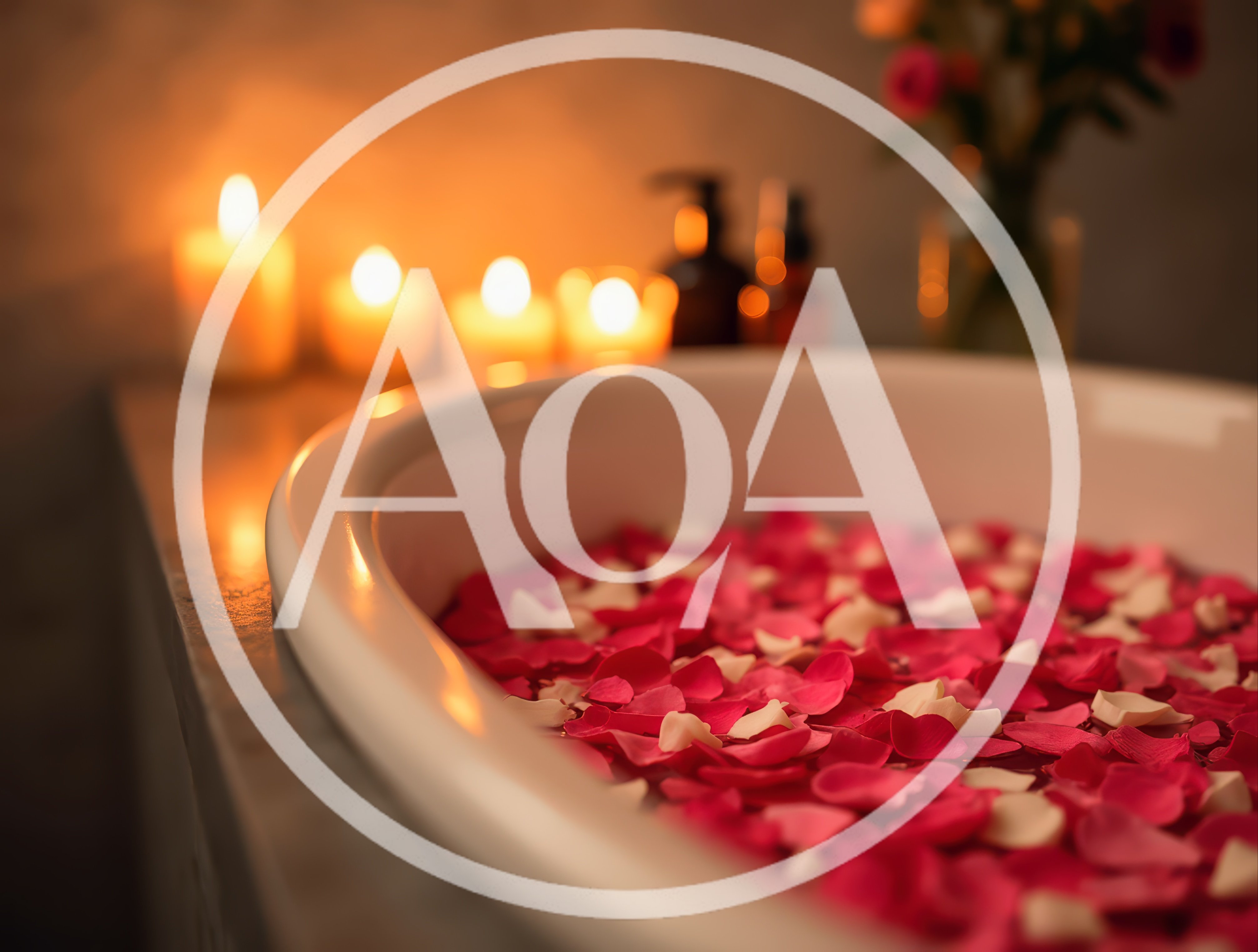 Spa Bath With Rose Petals And Candles