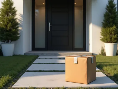 Cardboard Delivery Package Sitting On Front Porch