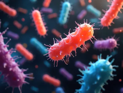 Microscopic View Of Colorful Bacteria And Pathogens