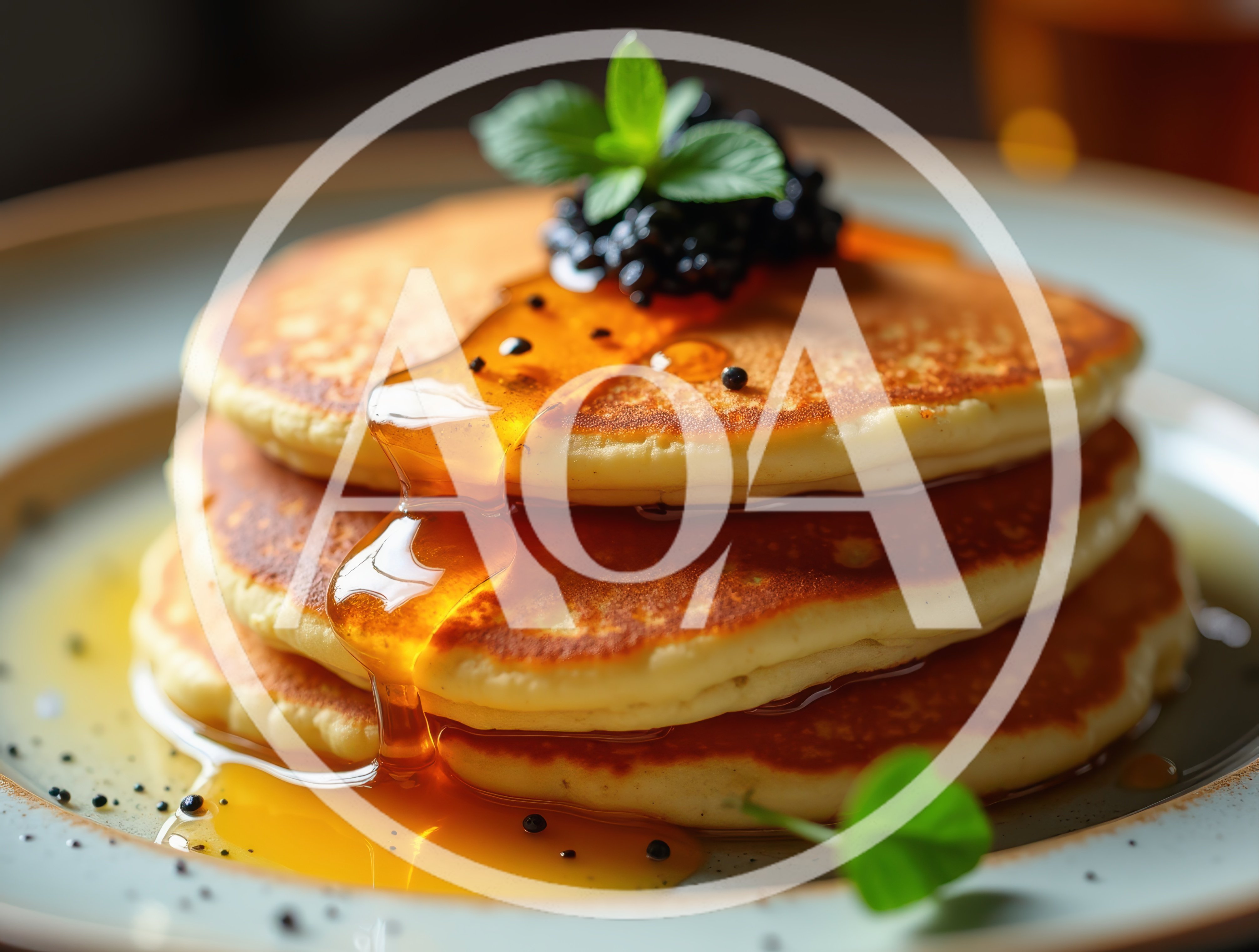Stack Of Golden Pancakes With Syrup And Berries