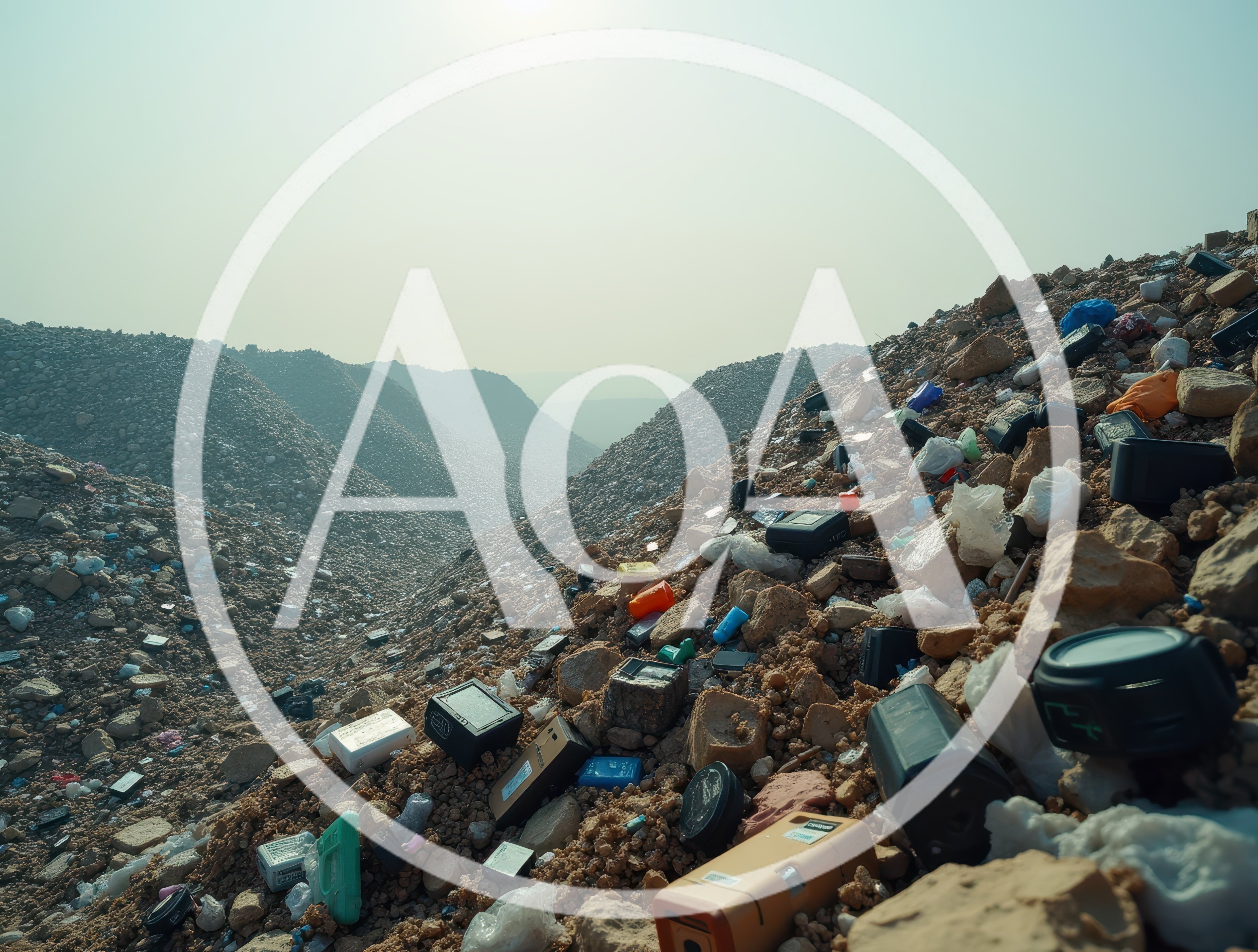 Electronic Waste Dump Site In A Rocky Landscape