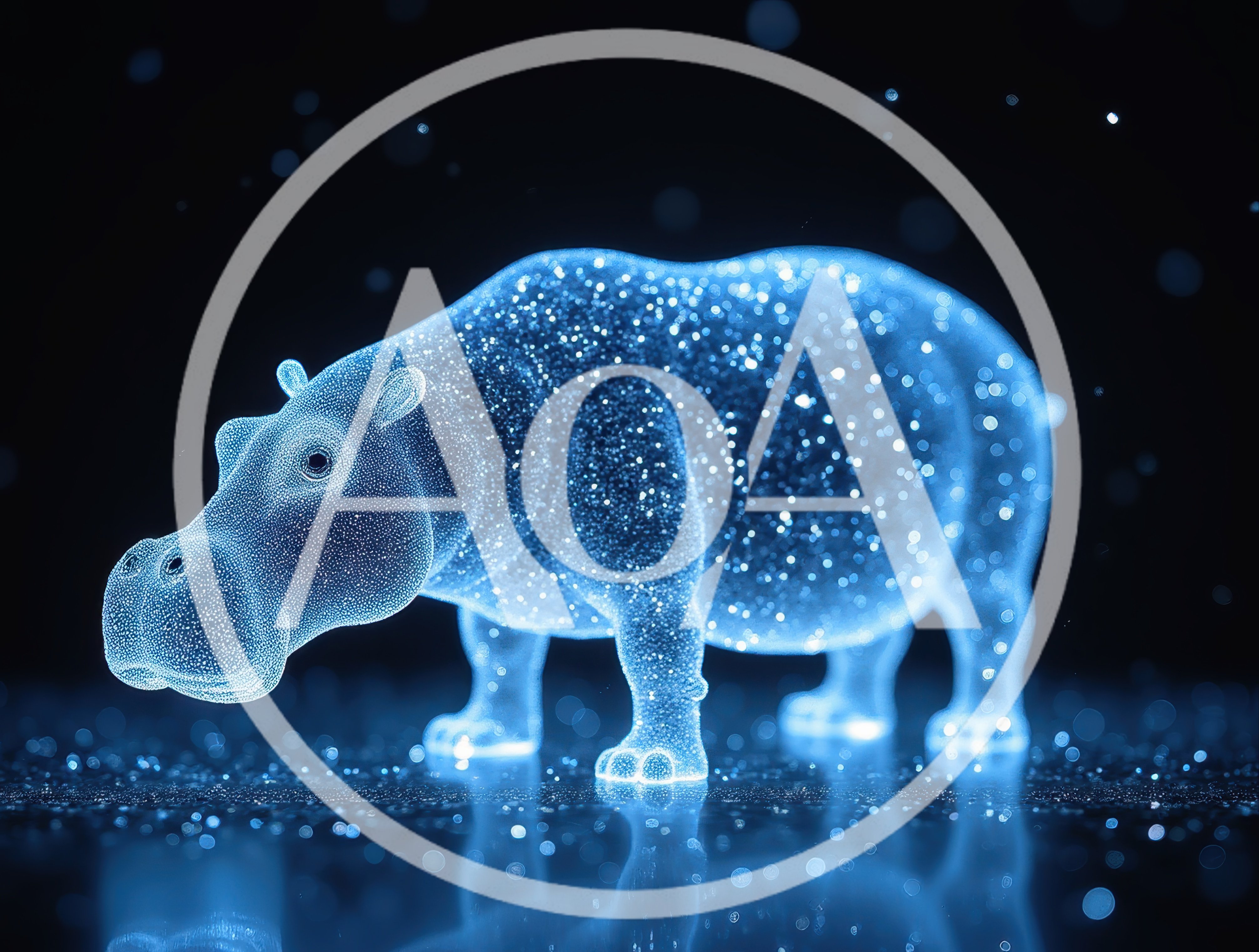 Glowing Holographic Hippopotamus Made Of Digital Particles