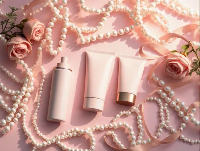 Cosmetic Skincare Products With Pearls And Roses
