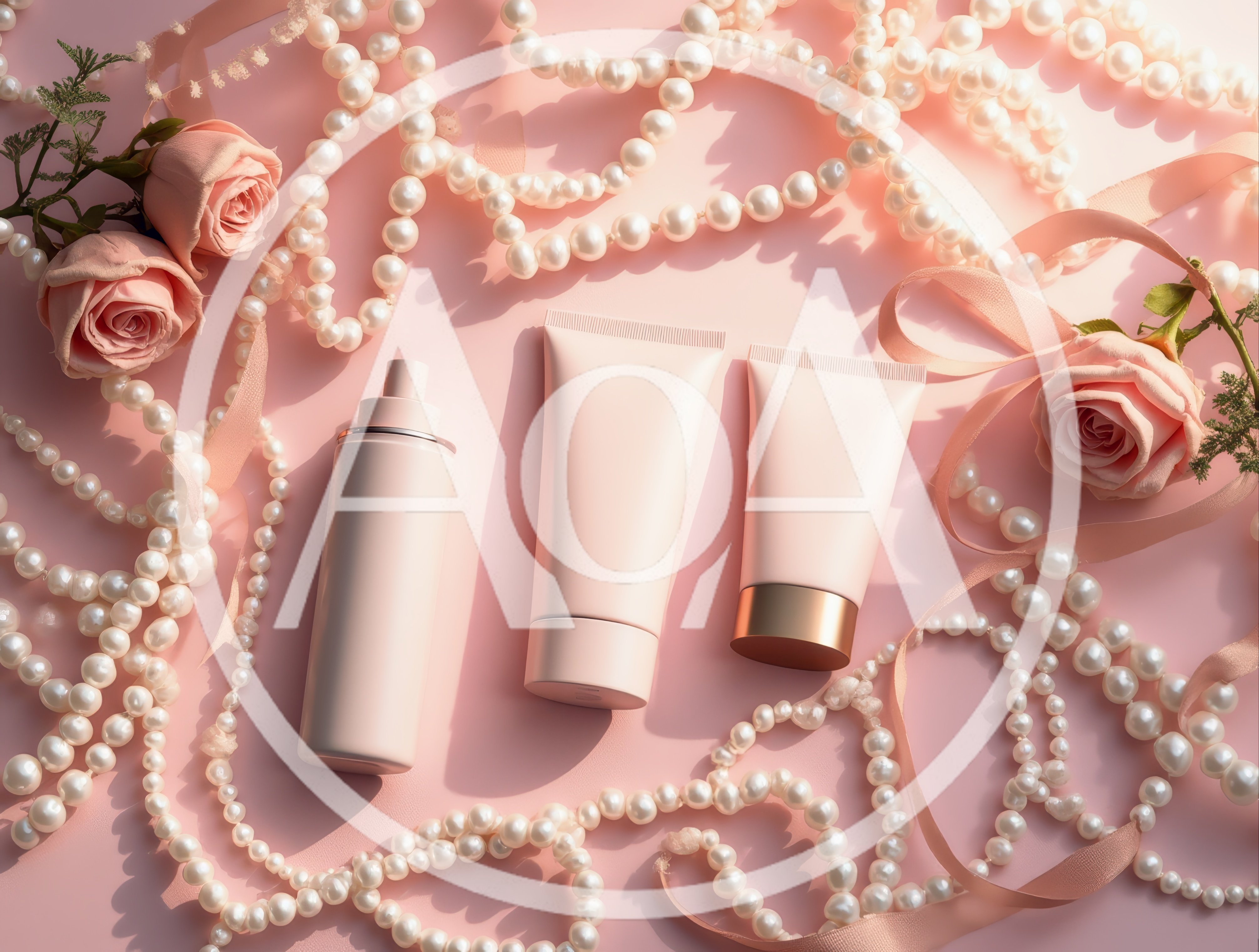 Cosmetic Skincare Products With Pearls And Roses