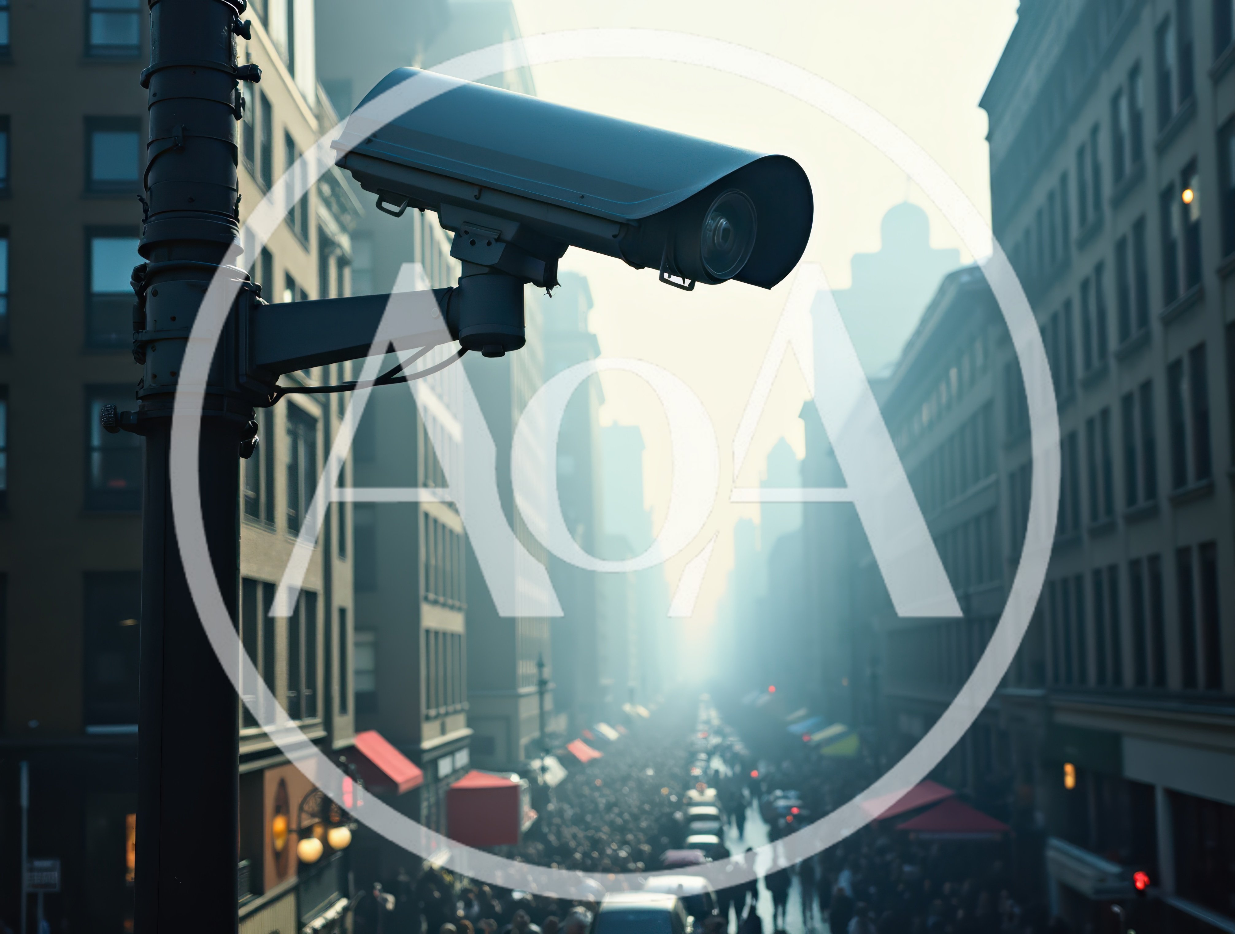 Security Surveillance Camera Overlooking A Busy City Street
