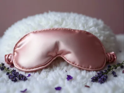 Pink Silk Sleep Mask on White Fur with Lavender