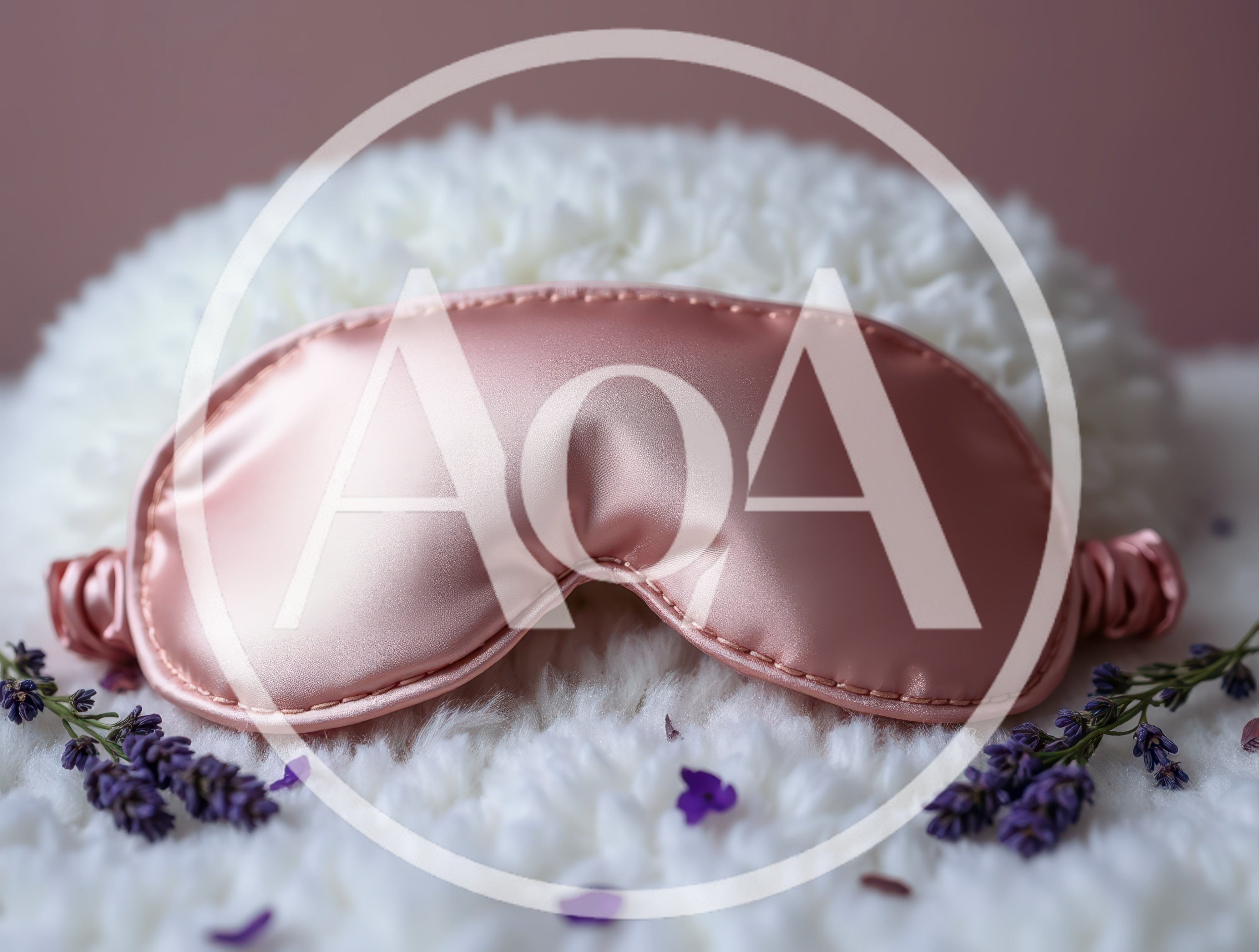 Pink Silk Sleep Mask on White Fur with Lavender