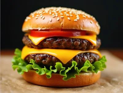 Double Cheeseburger With Lettuce And Tomato On Parchment