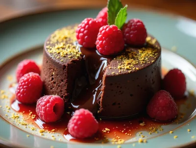 Chocolate Lava Cake With Fresh Raspberries