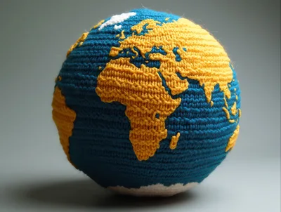 Crocheted Globe Model On A Plain Background
