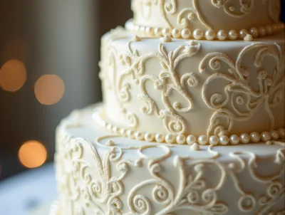 Elegant Three Tiered White Wedding Cake