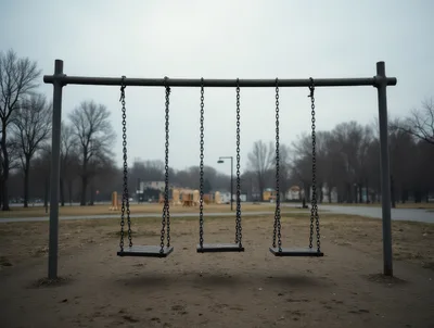 Empty Swingset in a Gloomy Public Park