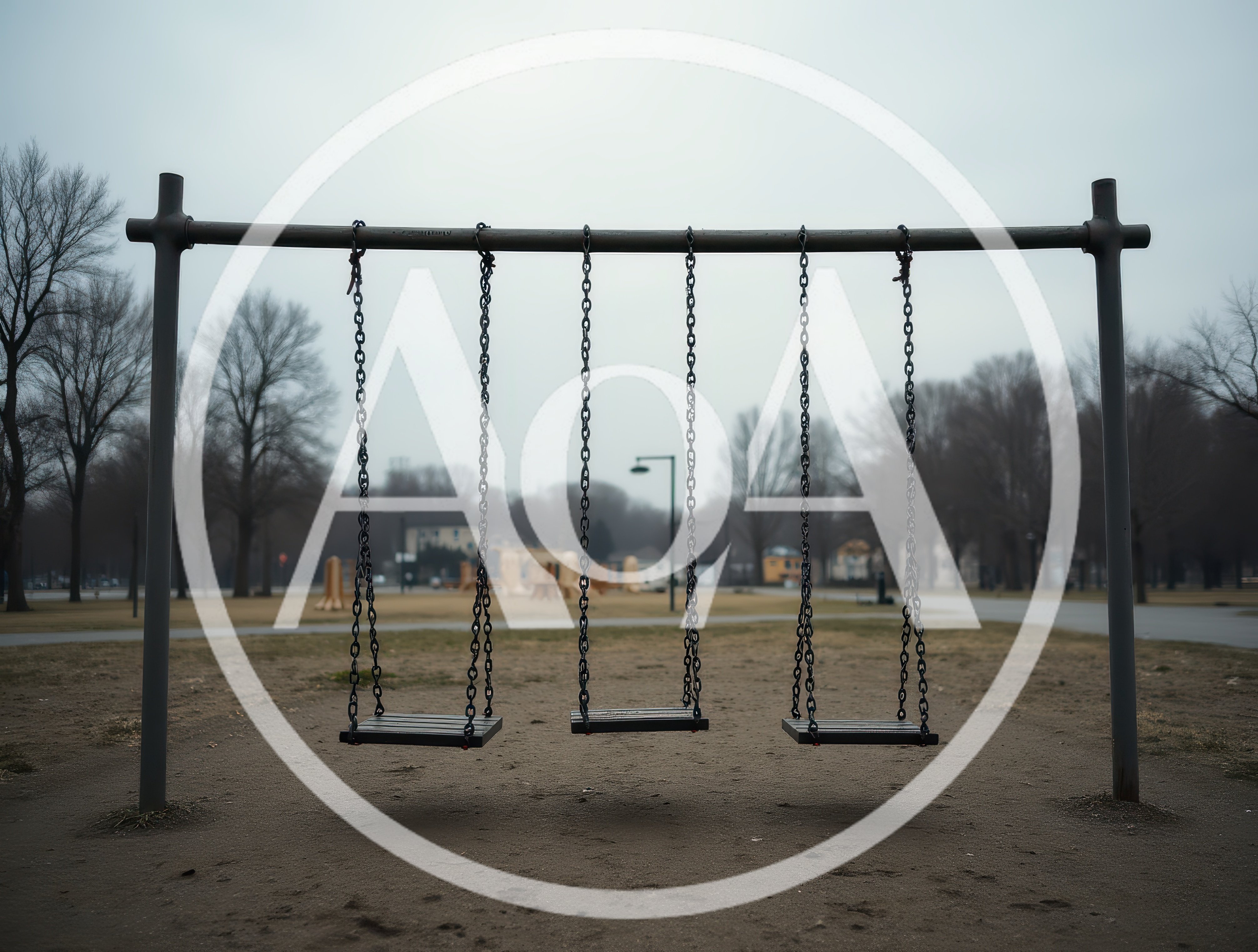 Empty Swingset in a Gloomy Public Park