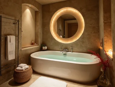 Luxury Bathroom Interior With Freestanding Bathtub