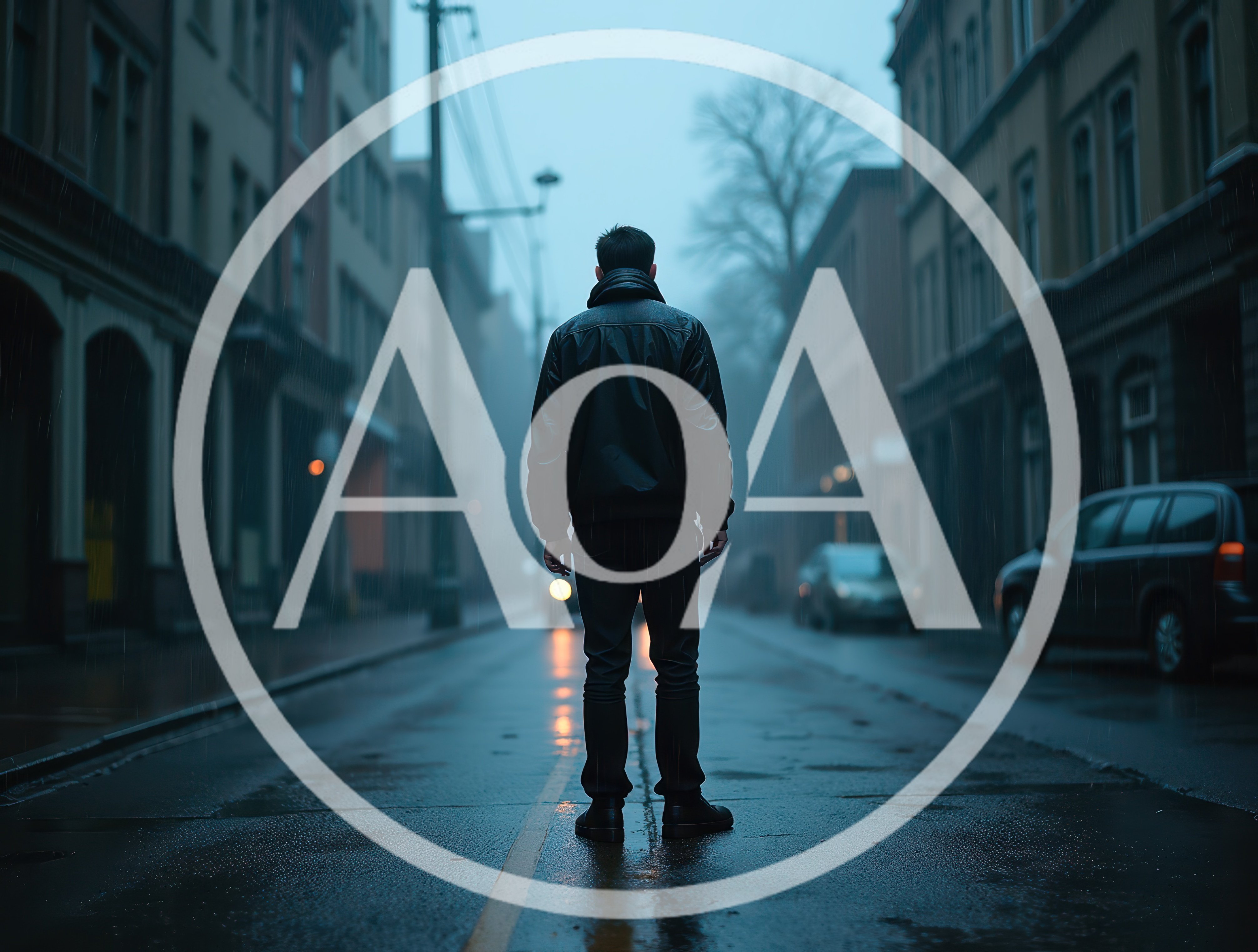 Man Standing Alone on a Rainy City Street