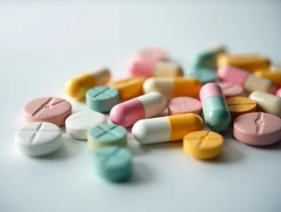Assorted Pharmaceutical Pills and Capsules on White Surface