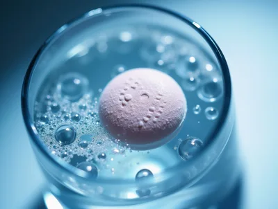 Effervescent Tablet Dissolving In A Glass Of Water
