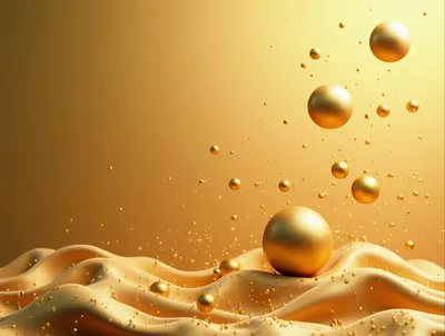 Abstract Golden Spheres Floating Over Wavy Fabric