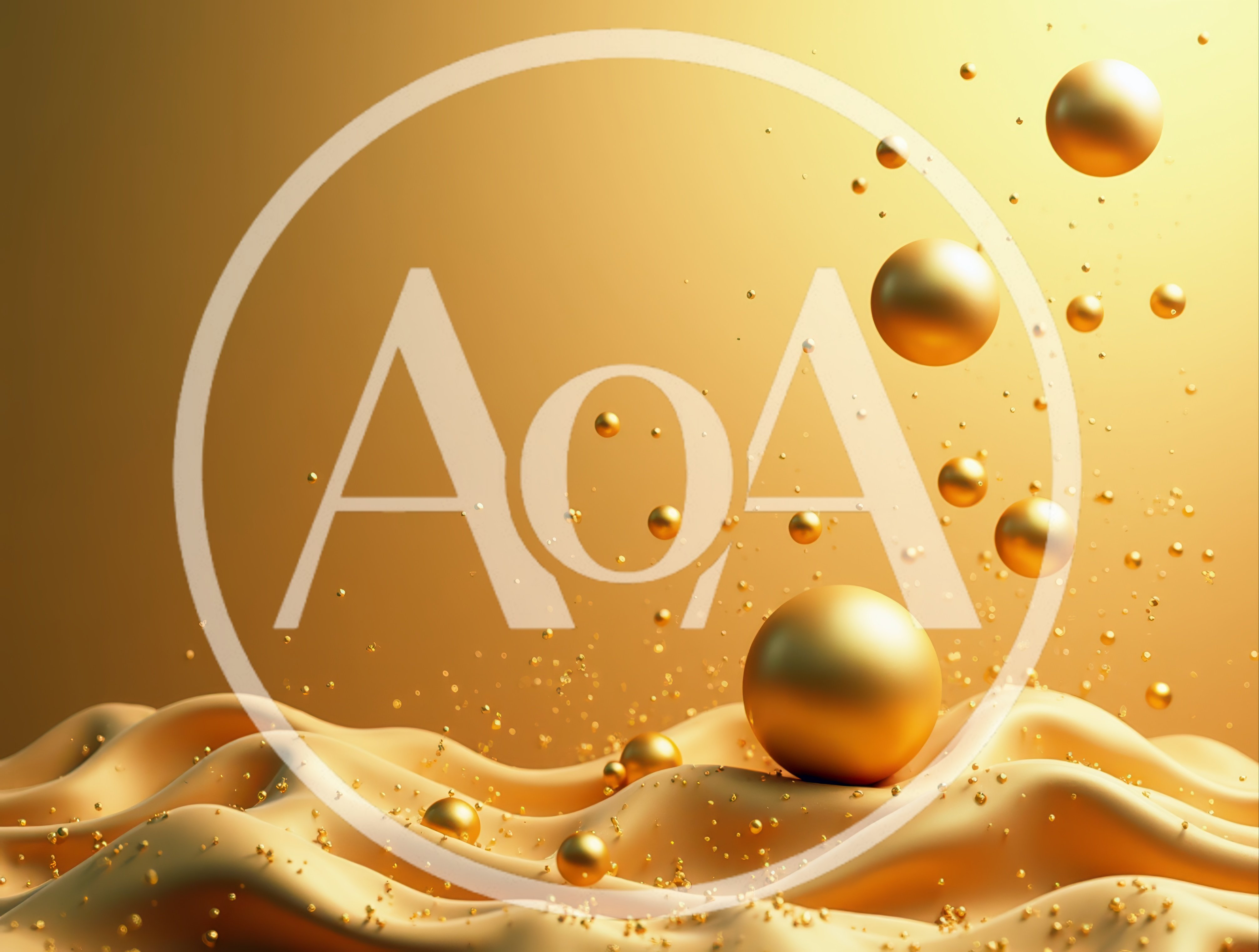 Abstract Golden Spheres Floating Over Wavy Fabric