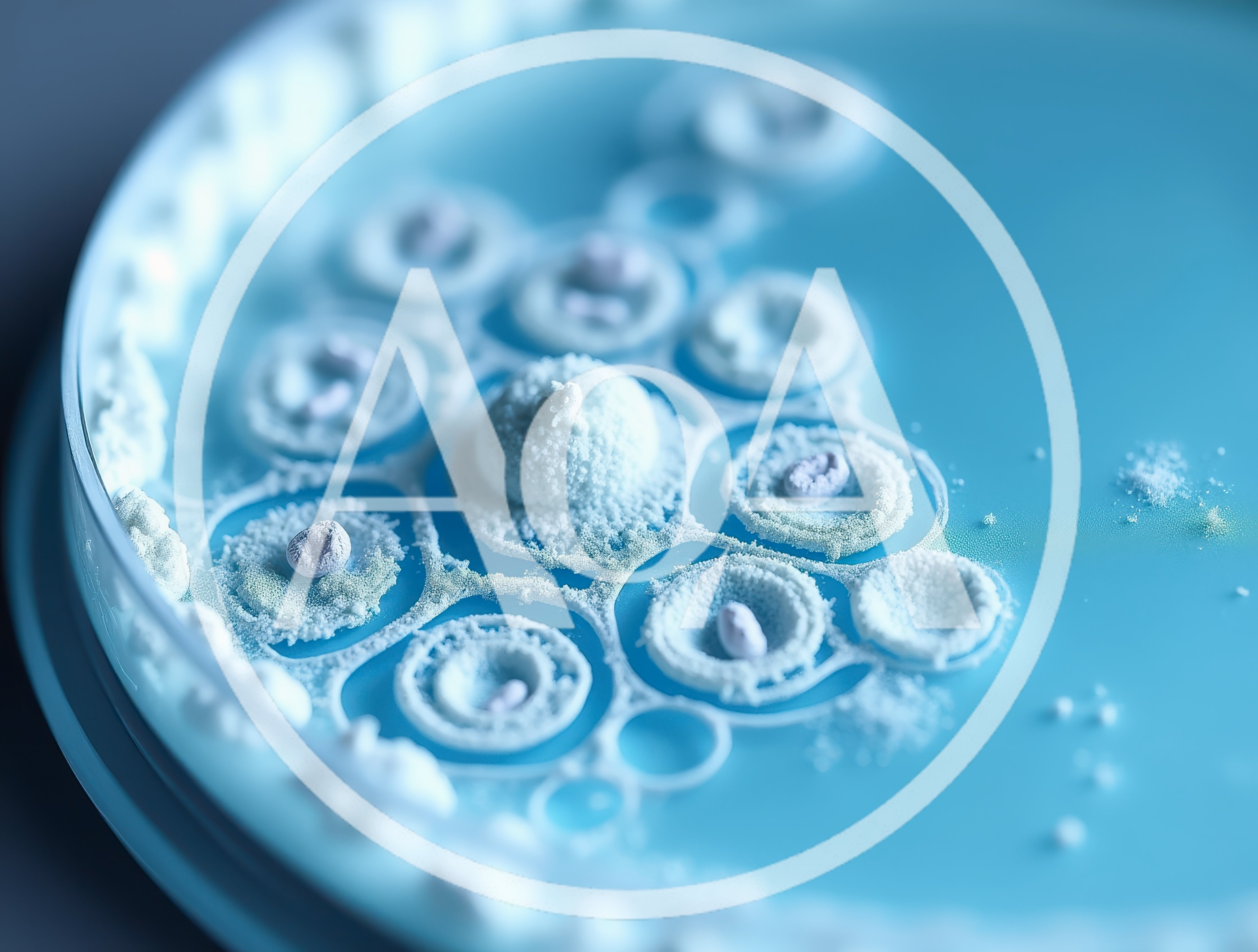 Microbial Colonies Growing On A Blue Agar Petri Dish