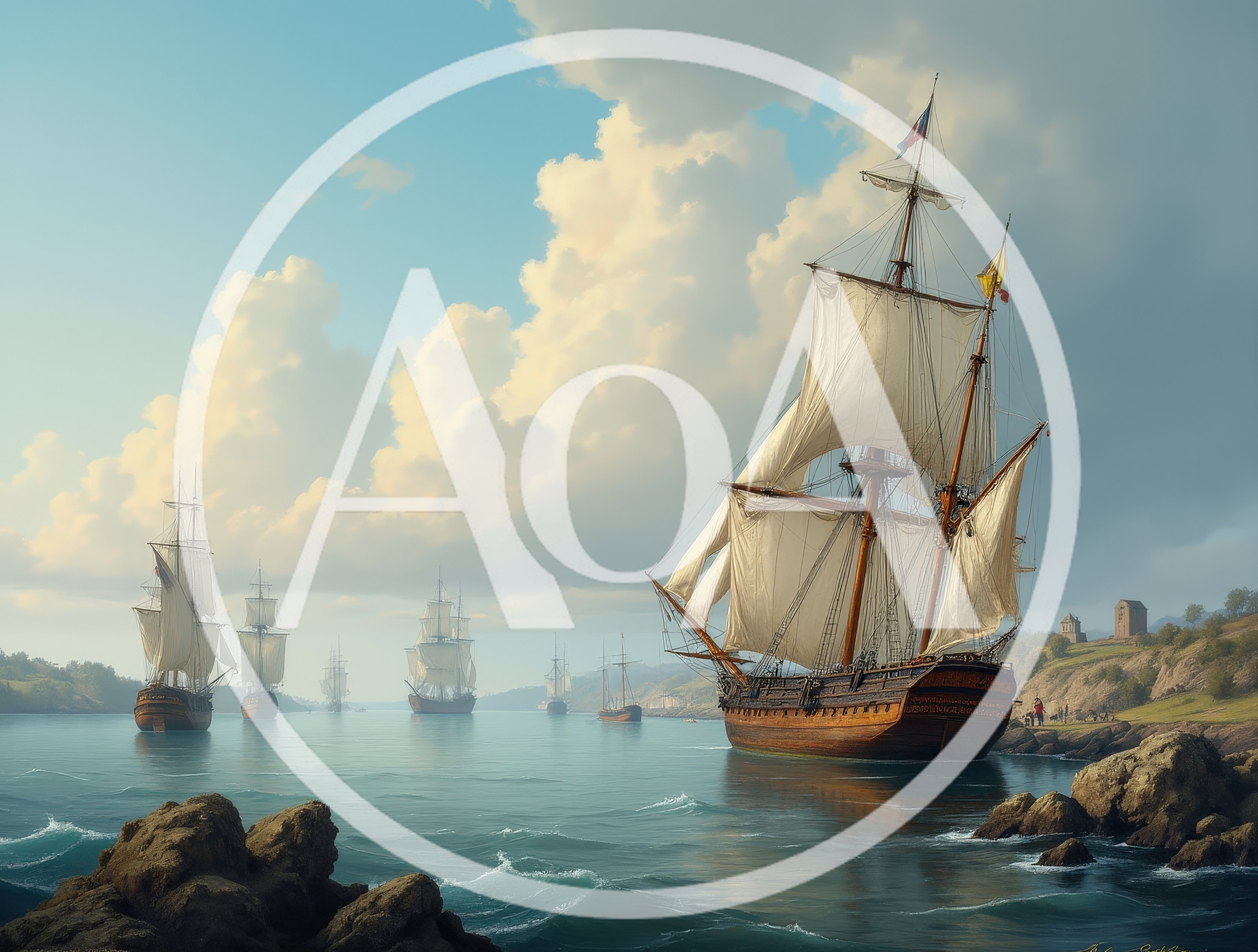 Fleet Of Historic Wooden Sailing Ships At Anchor