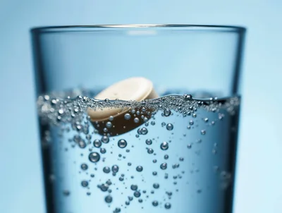 Effervescent Tablet Dissolving In A Glass Of Water