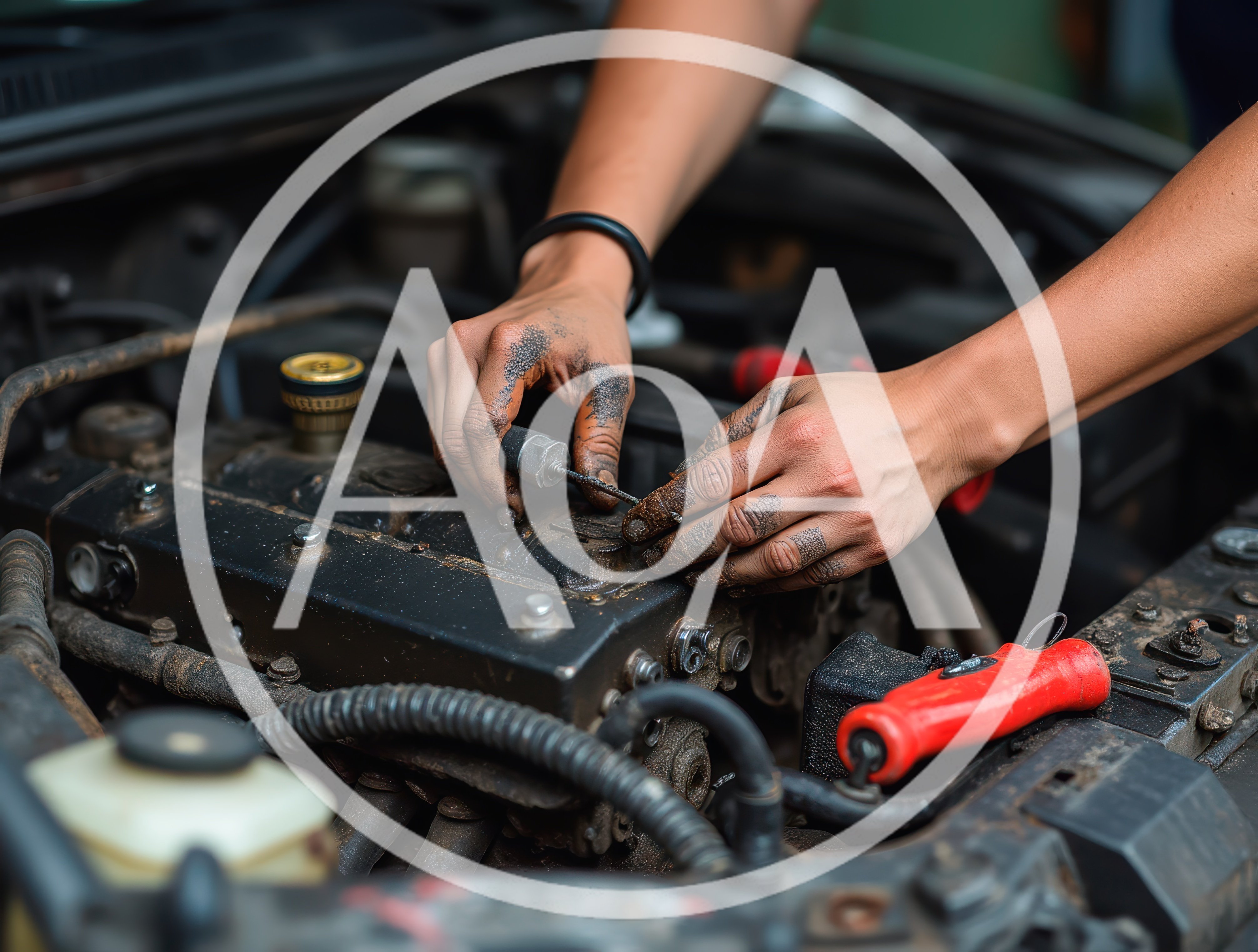 Mechanic Checking Engine Oil Level With Dipstick