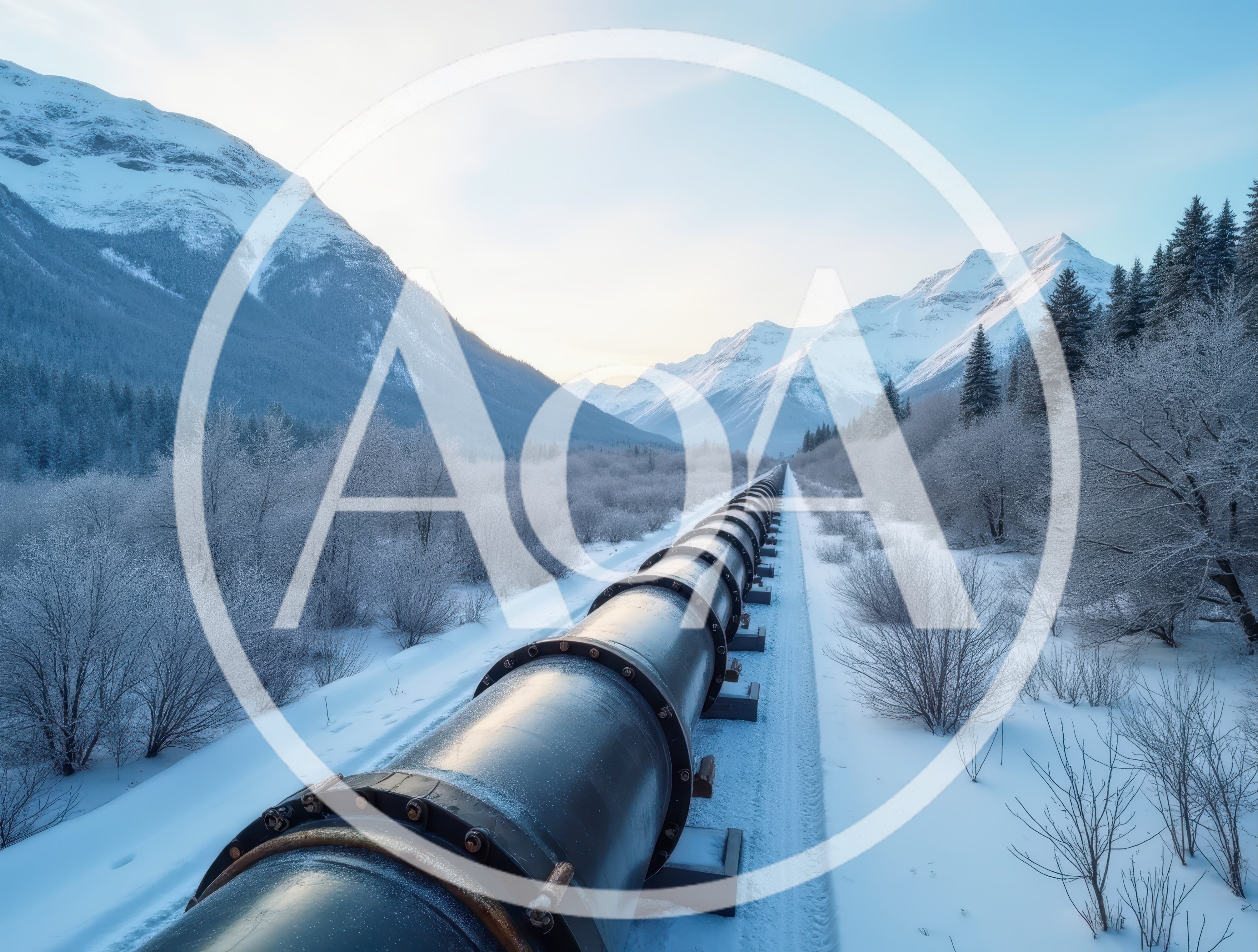Trans Alaska Pipeline Running Through Snowy Mountain Valley
