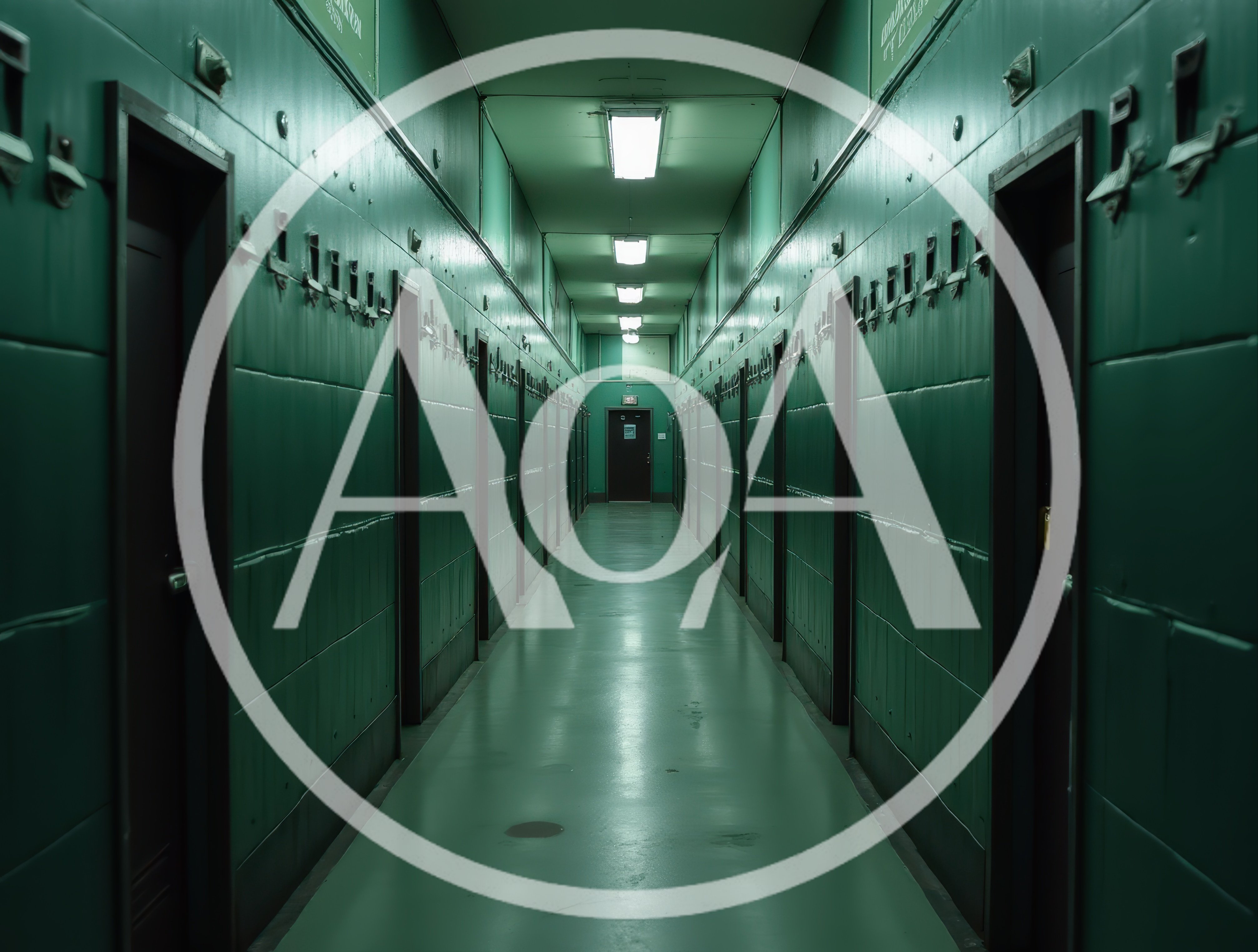 Long Dimly Lit Green Industrial Hallway